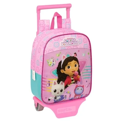 Immagine di Safta GABBY&#039;S DOLLHOUSE Party Zaino con trolley, perfetto per bambini di diverse età, comodo e versatile, qualità resistenza, 22 x 10 27 cm, Rosa chiaro, Estándar, casual,