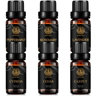 Immagine di Set di oli essenziali cedro per aromaterapia, 6 x 10 ml, kit cipresso umidificatore, menta, lavanda, cajeput, rosmarino