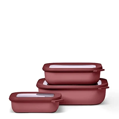 Immagine di Mepal Set da 3 Contenitori Cirqula Rettangolare per Alimenti con Coperchio Adatti come Ermetici Frigo, Congelatore, Microonde 500, 1000 &amp; 2000 ml Vivid mauve