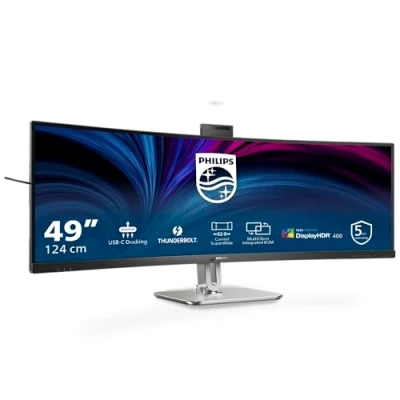 Immagine di Philips 49B2U6903CH Monitor curvo DQHD da 49 pollici, webcam, microfono, RJ45, regolabile in altezza (5120x1440, HDMI, DisplayPort, USB C, Hub USB) nero