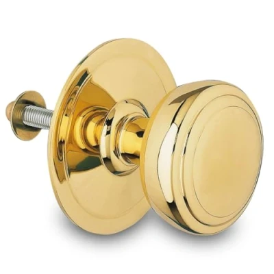 Immagine di Amig Pomello Mod 12 dorato rotondo in ottone massiccio lucido per porte esterne di ingresso Diametro maniglia Ø70 mm · Altezza 68,5 Facile da installare Include dado fissaggio