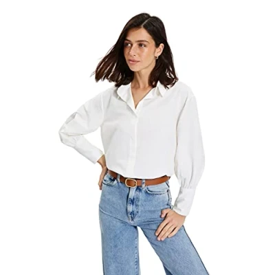 Immagine di Trendyol Donna con Colletto a Camicia Basic Regular Fit Tessuta, Ecru, 68