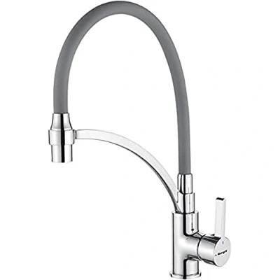 Immagine di Ibergrif M22129 9 Rubinetto da Cucina Grigio con Doccetta, Miscelatore Lavello Bocca Flessibile, Cromo