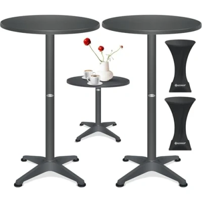 Immagine di KESSER® tavolo da bistrot 2 in 1, set pezzi, piastra alluminio acciaio inox, altezza 70 cm/115 cm, per feste, diametro 80 interni ed esterni, ricevimento,