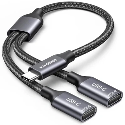 Immagine di KiWiBiRD Sdoppiatore doppia presa USB C splitter 2 porte, adattatore Tipo maschio a cavo doppio femmina per dati ricarica, compatibile con laptop mac PS5 chiavetta tastiera mouse stampante