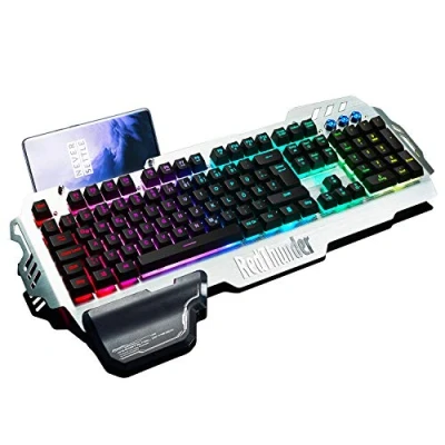 Immagine di RedThunder K900 Semi Mechanical Gaming Keyboard, DE Layout, RGB Backlight, Phone Holder, Hand Rest, 25 Anti Ghosting Keys, Metal Cover …