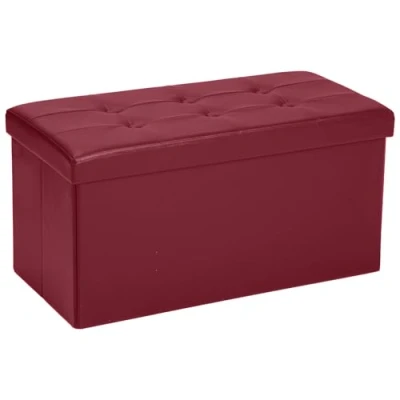 Immagine di COSYLAND Pouf con vano portaoggetti, pieghevole, in similpelle, imbottito, coperchio, per soggiorno, camera da letto, 76 x 38 cm (vino rosso)