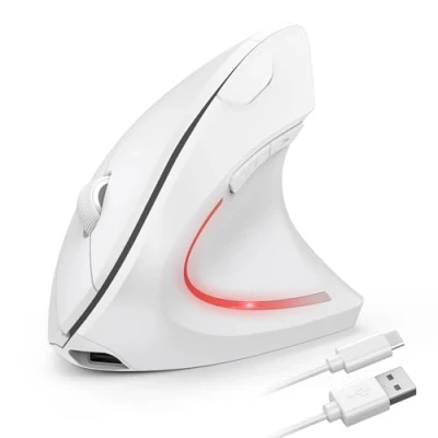 Immagine di TECKNET Mouse Verticale Wireless Ricaricabile, 4800 DPI Ergonomico Silenzioso Senza Fili, 6 Pulsanti, 2.4GHz con Ricevitore USB per PC, Computer, Laptop, Mac, Bianco
