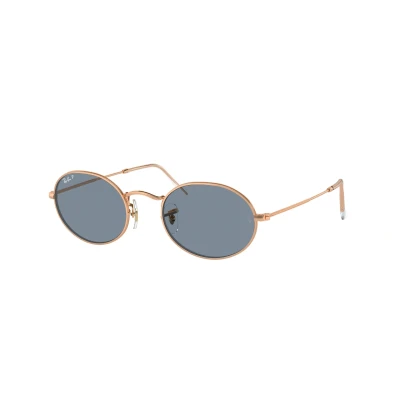 Immagine di Ray Ban Unisex RB3547 OVAL 9202S2 Occhiali da sole Metallo Oro Blu Rotonda Polarizzata
