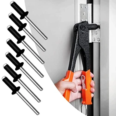 Immagine di Rivetti Alluminio Neri Rivette Lunghe 4 mm x 6 Pop Ciechi 100 Pezzi Ribattini Acciaio Inox per Pistola a Testa Bombata in Metallo Legno Plastica