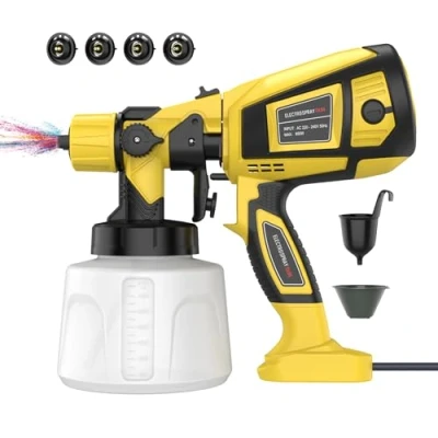 Immagine di Pistola per Verniciare, 800W HVLP a Spruzzo Verniciare con 1400ml Contenitore, 4 Ugelli in Ottone, 3 Modalità, Controllo del Flusso, Verniciatore Elettrica Mobili, Pareti