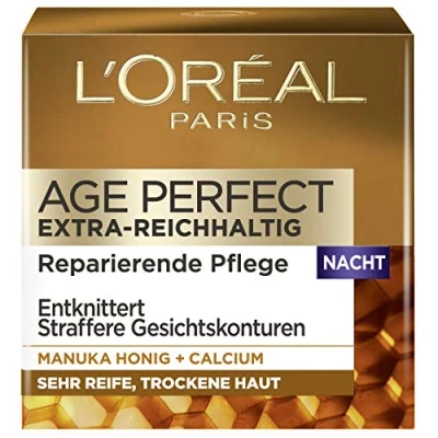 Immagine di L&#039;Oréal Paris Age Perfect Extra ricco, cura del viso anti invecchiamento, rughe e tonificante, per pelli molto maturi secche, con miele Manuka calcio, 50 ml