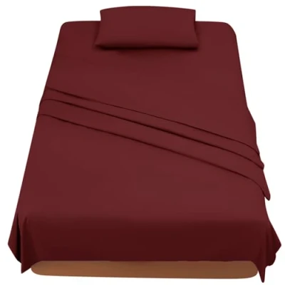 Immagine di FARFALLAROSSA Lenzuola Una Piazza e Mezza 120 Completo 3 Pezzi in Microfibre Lenzuolo con Angoli Sopra 1 Federa 50x80 120x190/200 Bordeaux