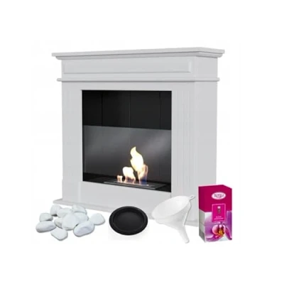 Immagine di KRATKI November Caminetto a portale bioetanolo + ciottoli imbuto set per aromaterapia Alloggiamento MDF Inserto in acciaio Vetratura Autoassemblaggio Biocontenitore 0,75 l TÜV 87x95 cm Bianco