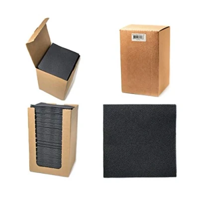 Immagine di Alvotex CHIC Airlaid 100 Tovaglioli di coctail, 1/4, pieghevoli, simil tessuto, alta qualità, monouso, nero, 20 x cm