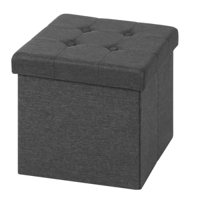 Immagine di WOLTU Sgabello Pieghevole Sedia a Cubo Pouf Cassapanca Poggiapiedi Panche Contenitore con Coperchio Rimovibile in Velluto MDF Grigio SH69gr