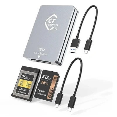Immagine di lettore di schede CFexpress/SD USB C, CFexpress tipo B da 10Gbps con velocità trasferimento 3.2 Gen2, adattatore per CF express SD a doppio slot