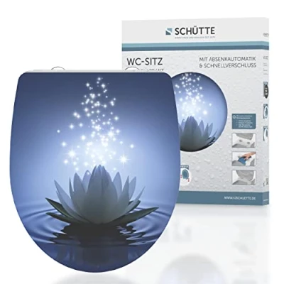 Immagine di Schütte 82582 Sedile WC in Duroplast High Gloss, Water Lily, con abbassamento Automatico e Chiusura Rapida, Motivo Floreale