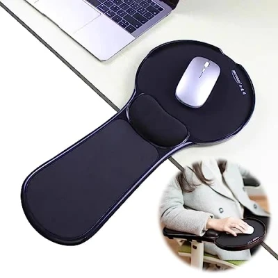 Immagine di LL COEUR supporto ergonomico per braccio del mouse con poggiapolsi regolabile, memory foam, scrivania e sedia (nero)