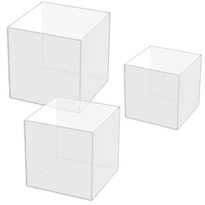 Immagine di Danieli Set di 3 Cubi Trasparente h20, h30, h40 cm Espositori in acrilico da vetrina per oggettistica ed esposizione. Contenitori trasparenti aperti un lato.