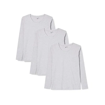 Immagine di Berydale Maglietta a maniche lunghe con scollo rotondo in 100% cotone, Donna, Grigio (confezione da 3), L