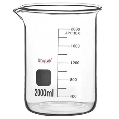 Immagine di stonylab Bicchiere di vetro, 1 Confezione Vetro Borosilicato Graduated Low Form Griffin Beaker con Becco Versamento da Laboratorio, 2000 ml