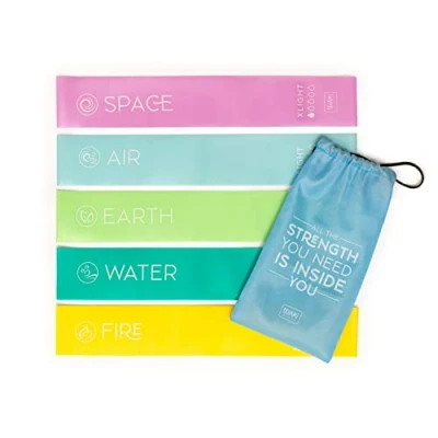 Immagine di Legami Set di 5 Elastici Fitness, Livelli Resistenza, Manuale con Istruzioni per gli Esercizi e Custodia inclusi, 30x5 cm