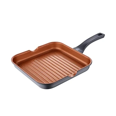 Immagine di SAN IGNACIO Bronze Padella Grill Antiaderente di 28 x 4,5 cm Alluminio Pressofuso Distribuzione Efficiente del Calore Con Manico Soft Touch Adatta a Ogni Tipo Piano Cottura
