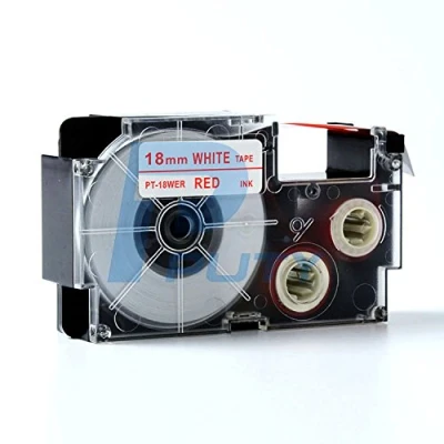 Immagine di IDIK Nastro adesivo per etichette XR 18Wer, 18 mm, colore rosso su bianco, macchine da scrivere Casio KL G2 120 130 200 7000