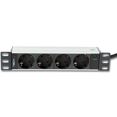 Immagine di Techly Professional 100464 Multipresa 4 Posti da Rack 10&quot; Spina Schuko Angolata 1U Nero/Argento