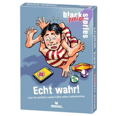 Immagine di moses Black Stories Junior Vero 50 Veri Casi pieni di Segreti, Carte Nuovo Design con Due Varianti, Gioco Puzzle per Bambini a Partire dagli 8 Anni, Colore Bianco, 90092