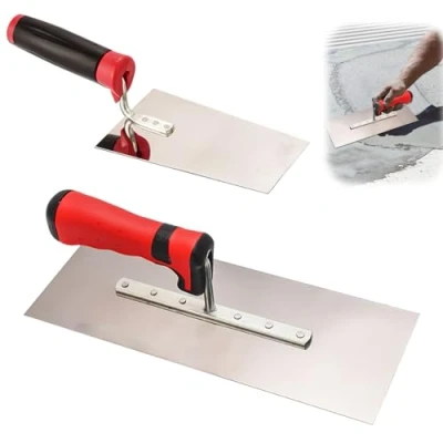Immagine di Set di 2 spatole da muratore, in acciaio inox, con manico gomma, strumento stuccatore, per intonacare, calcestruzzo