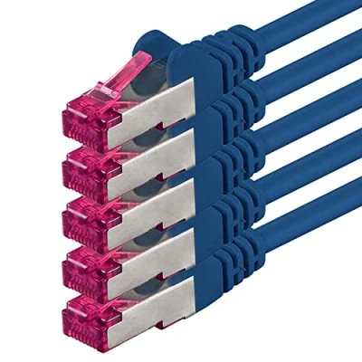 Immagine di 1aTTack.de 1m blu 5 pezzi Rete Cavi Cat6a S FTP CAT 6a doppia schermatura certificato GHMT PIMF 500MHz / 7 CU rame non contiene alogeni compatibile con CAT5e CAT6 CAT7 CAT8 10000 Mbit/s