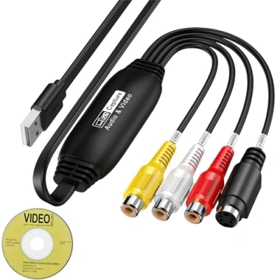 Immagine di Scheda Acquisizione Video USB 2.0 Convertitore VHS in Digitale Grabber per RCA a USB, Convertire VCR Hi8 DVD Modifica PC, TV, lettore Nastro, Videocamera
