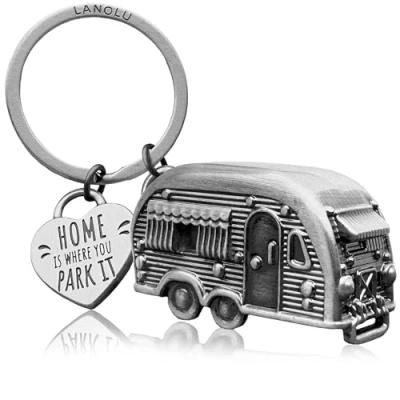 Immagine di LANOLU Portachiavi per roulotte, regalo il campeggio e camper, accessorio roulotte in metallo, argento vintage