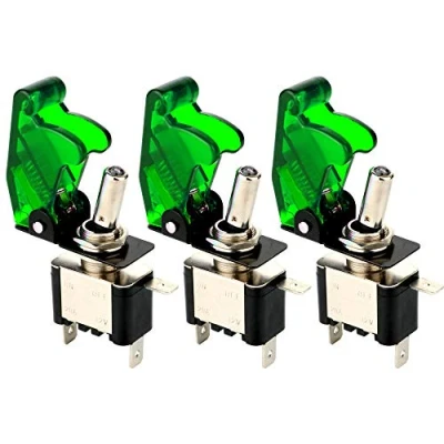 Immagine di Gebildet 3 pezzi Interruttore a Levetta con Luce LED Verde, 20A 12V 24VDC, SPST ON OFF 2 Posizioni Terminali Rocker Toggle Switch, Usato per Auto Camion Barca