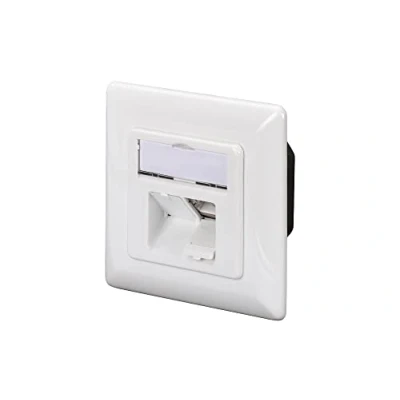 Immagine di DIGITUS Scatola di giunzione Cat 6A 2 porte RJ45 presa rete montata su superficie alimentazione verticale pronta per il design bianco puro