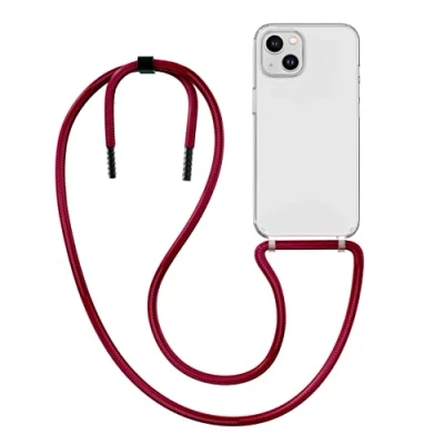 Immagine di MyGadget Cover per iPhone 14 Custodia con Corda Case Cordino Trasparente Antiurto Laccio Tracolla Practical Stylish Bordeaux