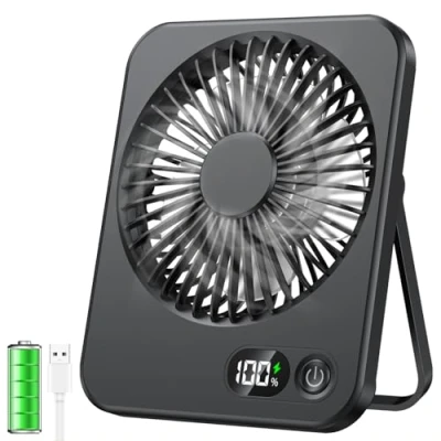Immagine di ITJMRJP Ventilatore da Tavolo 2500mAh Batteria Portatile USB Ricaricabile Mini Piccolo Silenzioso 5 Velocità Display LCD Scrivania per Ufficio Casa Viaggio(Nero)