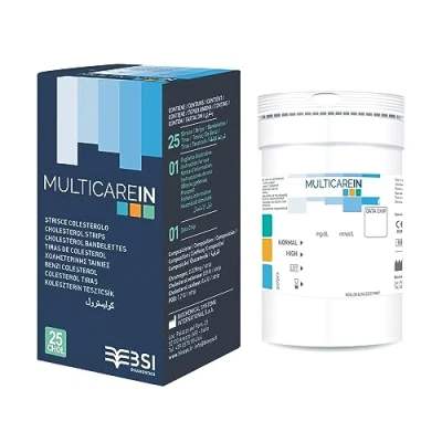 Immagine di Multicare in 24159 Strisce Colesterolo, Test Colesterolemia, per Lettore In, Biosensore con 1 Chip, 25 Barattolo e Astuccio