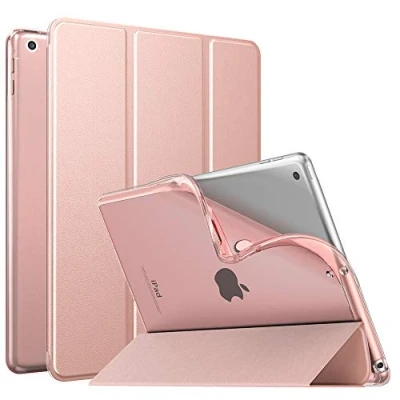 Immagine di MoKo Cover per Nuovo iPad 10,2&quot; 9a Gen. 2021/8a 2020/7a 2019, Custodia Ultra Sottile Leggero Tri fold Auto Sveglia/Sonno con Retro Semi trasparente in TPU, Oro Rosa
