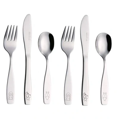 Immagine di EXZACT Posate per bambini 6 pezzi in acciaio inox/posate bimbi 2 x forchetta, coltelli, Cucchiai Cena (Cane Gatto Coniglio 6)