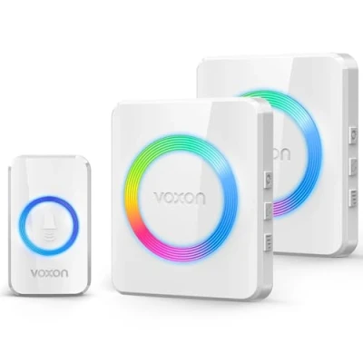 Immagine di VOXON campanello senza fili, impermeabile, kit con batteria di funzionamento a 400 m, IP65, 3 modalità funzionamento, 38 campanelli e 5 livelli volume