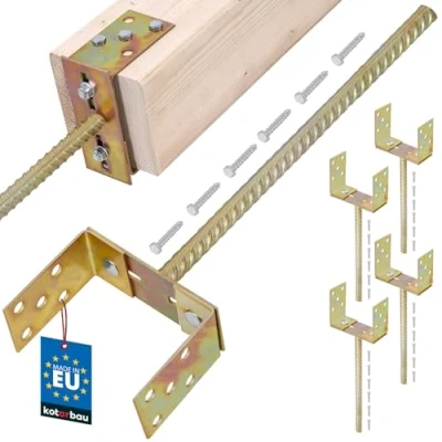 Immagine di KOTARBAU® Set di 4 supporti a U da 0 160 mm, larghezza regolabile, asta 400 in acciaio zincato, per pali legno, calcestruzzo, supporto cemento