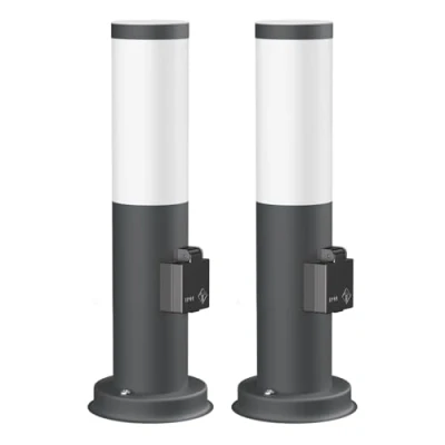 Immagine di ledscom.de 2 pezzi luce di sentiero/luce bitta/luce giardino PORU per esterni, IP44, 39 cm, antracite, 1x E27 max. 40W, presa corrente