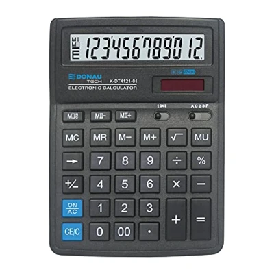 Immagine di Calcolatrice da tavolo DONAU TECH/K DT4121 01 funzione radice a 12 cifre/ 199x153x31 mm/colore: nero/calcolatrice con display 10 cifre/doppia alimentazione/ 5 anni di garanzia