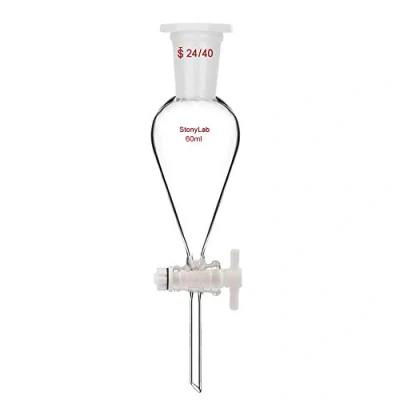 Immagine di StonyLab 60ml Imbuto Separatore Conico in Vetro, Separatory Funnel Borosilicato a Parete Pesante con 24/40 Giunti e Rubinetto PTFE 60 ml