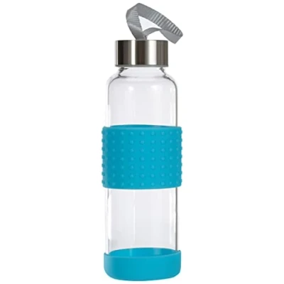 Immagine di IBILI Borraccia in vetro sky 360 ml azzurra, borosilicato, riutilizzabile, protezione antiurto