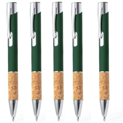 Immagine di noTrash2003 10 penne a sfera ergonomiche in alluminio gommato, punta metallo e impugnatura sughero funzione touch screen, penna multicolore (verde)