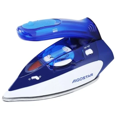 Immagine di Aigostar ferro da stiro a Vapore viaggio (Doppio Voltaggio, 1100 W, Piastra in Acciaio Inox, Serbatoio D’acqua 80 ml. Impugnatura Pieghevole) Piccolo